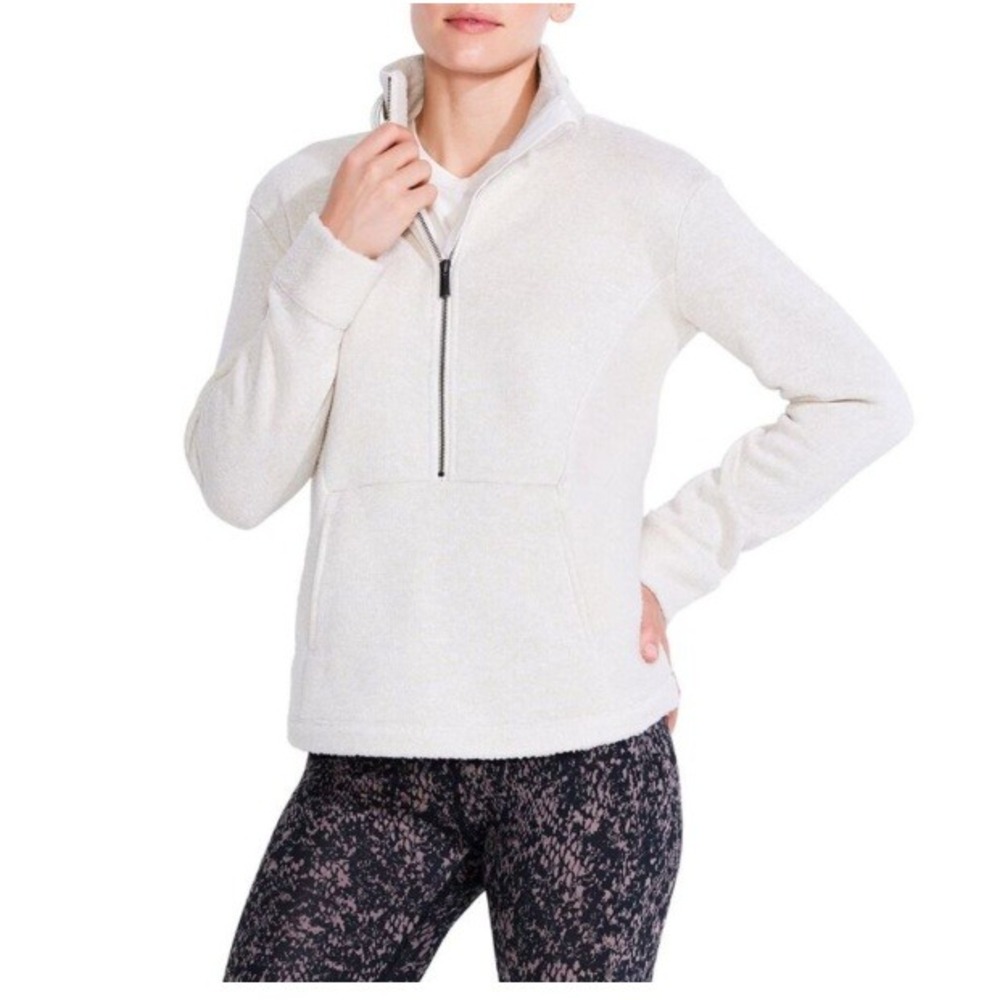 Nic+Zoe Active Fleece Knit Half Zip Kangaroo Pocket Pullover Large Sherpa Cozy